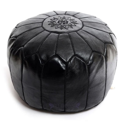 BeldiNest Moroccan Genuine Leather Pouf Ottoman - Pre-Filled, Handmade, Round Ottoman, Bohemian Footstool, Perfect Home Ottoman Footrest, Size: D20" H14"- Turquoise