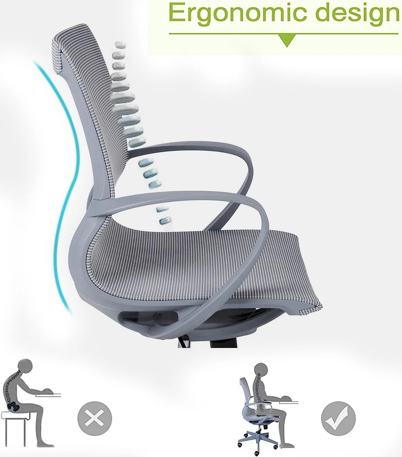 Ergonomic Office Chair Mesh Desk Chair Mid Back Computer Chair with Lumbar Support, Armrest, Swivel Wheels Height and Back Adjustable Modern Task Chair for Home Office, Conference, Gray