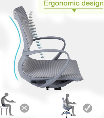 Ergonomic Office Chair Mesh Desk Chair Mid Back Computer Chair with Lumbar Support, Armrest, Swivel Wheels Height and Back Adjustable Modern Task Chair for Home Office, Conference, Gray