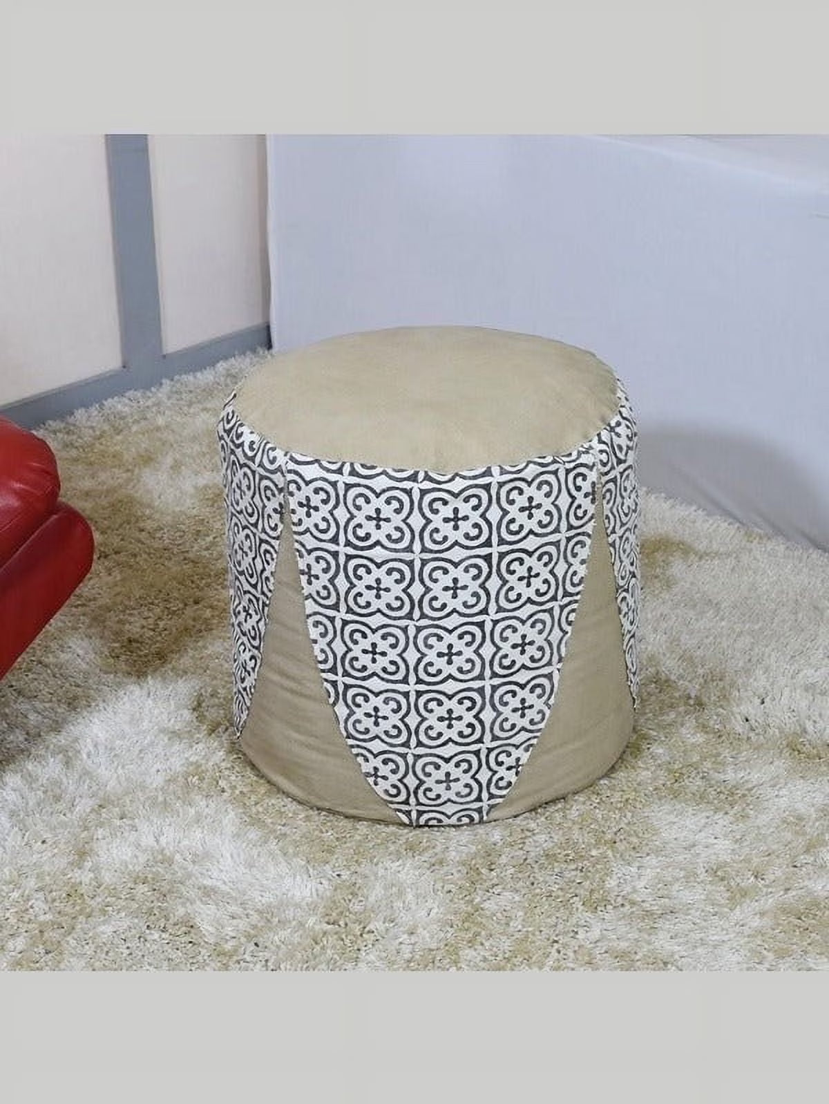 BBH Homes Handmade Solid Black 14x14x14 Inch Goat Leather Pouf For Living Room, Indoor WABBBACPF12SC