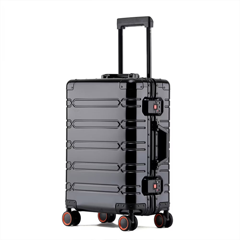 All Aluminum Magnesium Hardshell Carry on Luggage Airline Approved, Hardside Carry on Suitcase with TSA Lock, Zipperless Luggage Checked Metal Rolling Luggage for Travel, Business