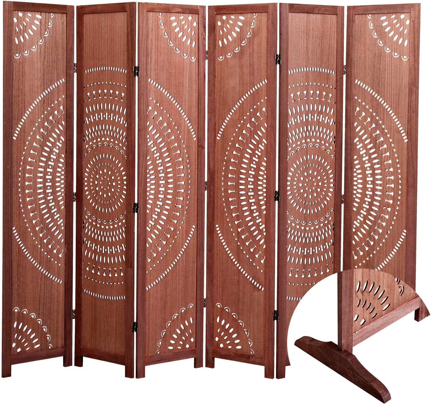 Privacy Screen 82.8'' W x 65'' H 6 - Panel Solid Wood Folding Room Divider, Natural,Outdoor Privacy Screen