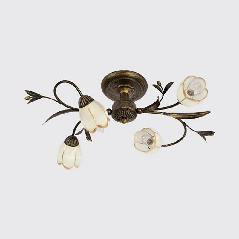 Lakiq Rustic Flower Vine Semi Flush Mount Ceiling Light Wrought Iron Light Fixtures Farmhouse 4 Lights