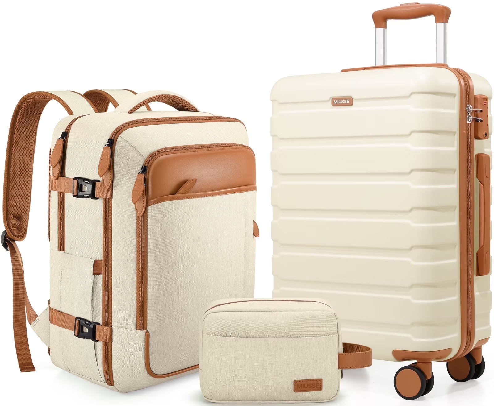 MIUSSE Carry on Luggage Set 3 Piece Hard Shell Luggage Sets with Spinner Wheels TSA Lock Carry on with Backpack Set