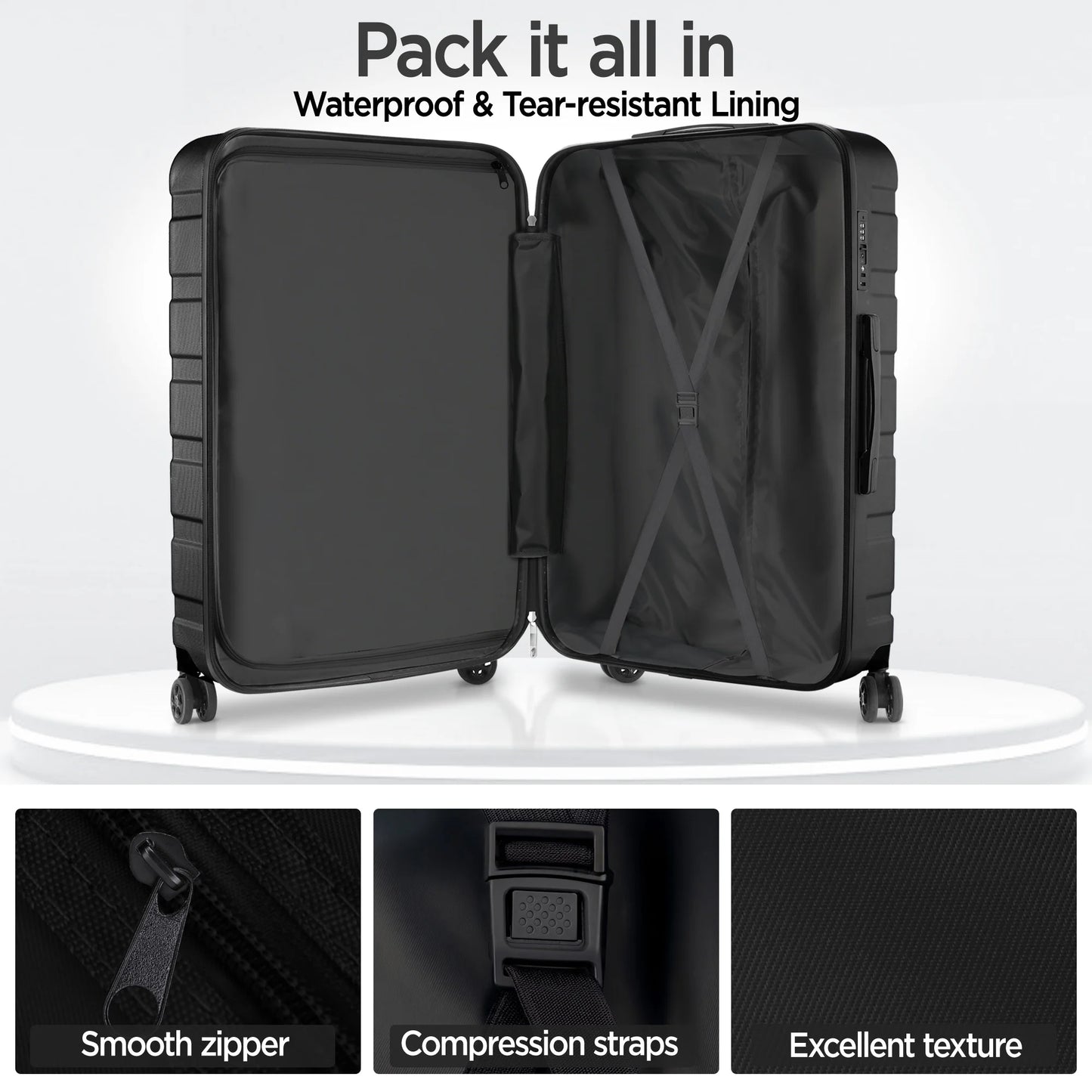 Hardshell Luggage 11 Piece Set, Lightweight Suitcases with 360° Spinner Wheels & TSA Lock, 20" Carry-On + 24"/28" Checked Luggage + 14" Travel Case, Black