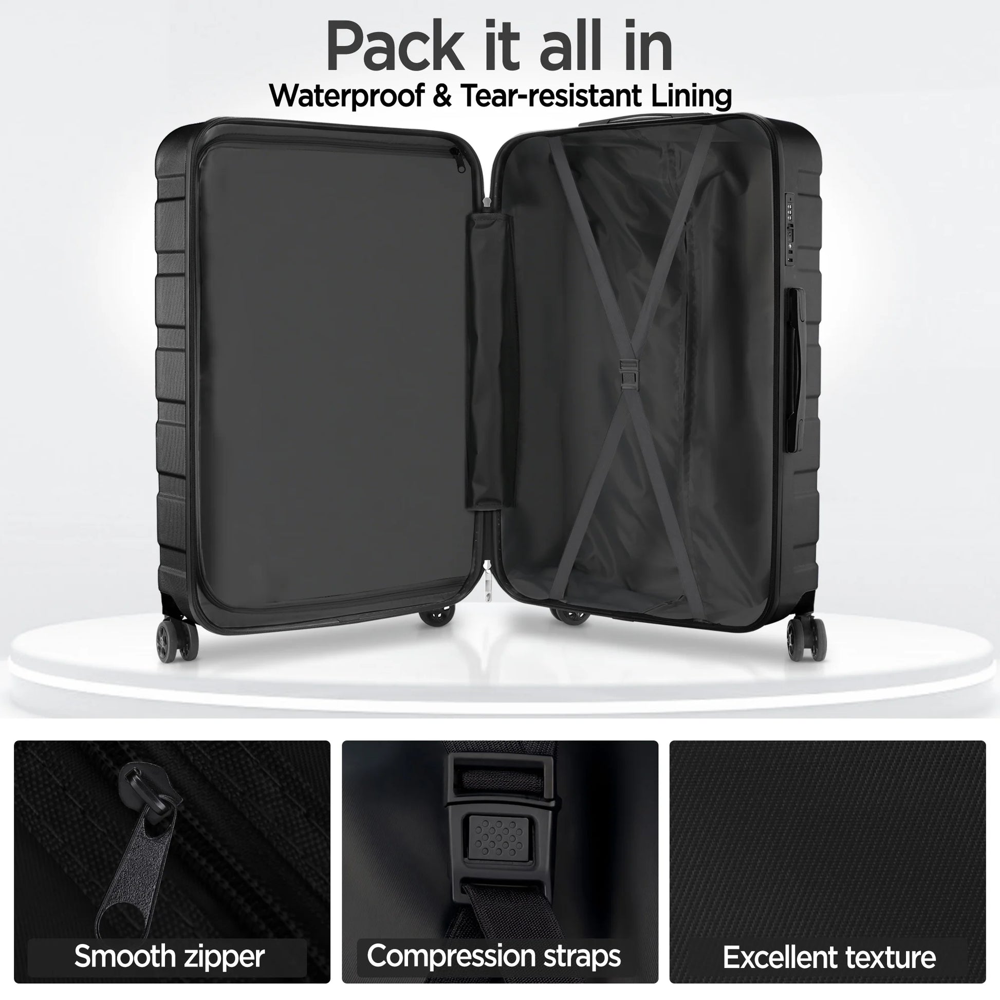 Hardshell Luggage 11 Piece Set, Lightweight Suitcases with 360° Spinner Wheels & TSA Lock, 20" Carry-On + 24"/28" Checked Luggage + 14" Travel Case, Black