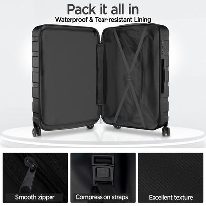 Famistar 11 Piece Hardside Luggage Suitcase Set with 360° Double Spinner Wheels TSA Style Lock, 14° Travel Case, 20" Carry-On Luggage, 24" Checked Luggage and 28" Checked Luggage, Black