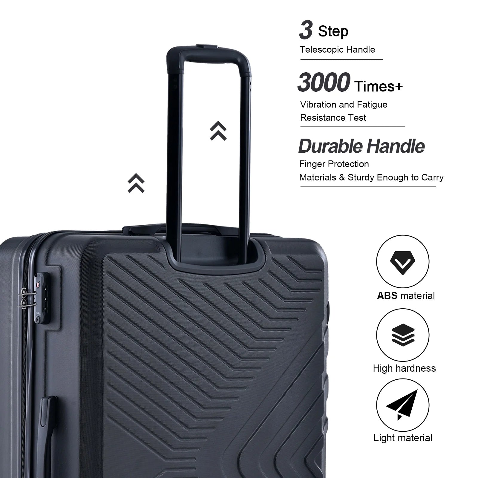 Travelhouse 3 Piece Hardside Luggage Set Hardshell Lightweight TSA Lock Spinner Wheels Suitcase with Backpack and 5 Packing Cubes.Black
