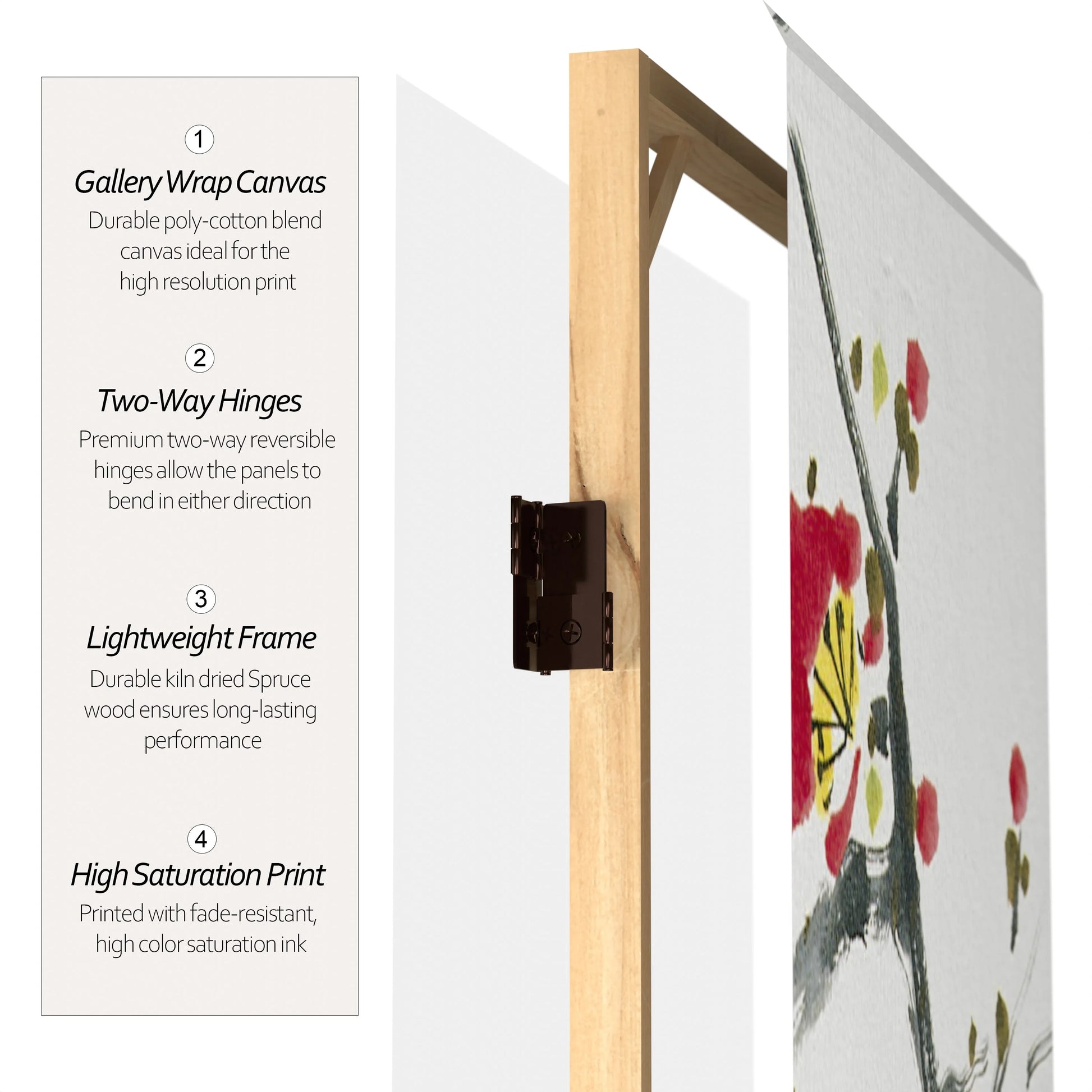 Handmade 6' Canvas Wood and Cherry Blossom Room Divider
