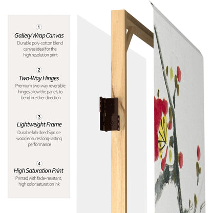 Handmade 6' Canvas Wood and Cherry Blossom Room Divider