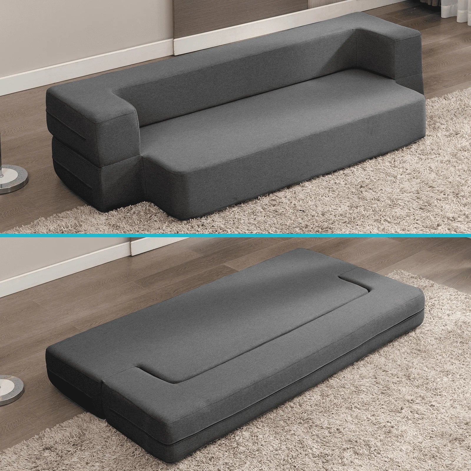 BALUS Folding Sofa Bed, Convertible Sleeper Sofa Bed Queen,Floor Couch Bed,Futon Sofa Bed Memory Foam Mattress,Floor Sofa Bed Twin for Living Room/Bedroom/Guest Room/Home Office,Dark Grey