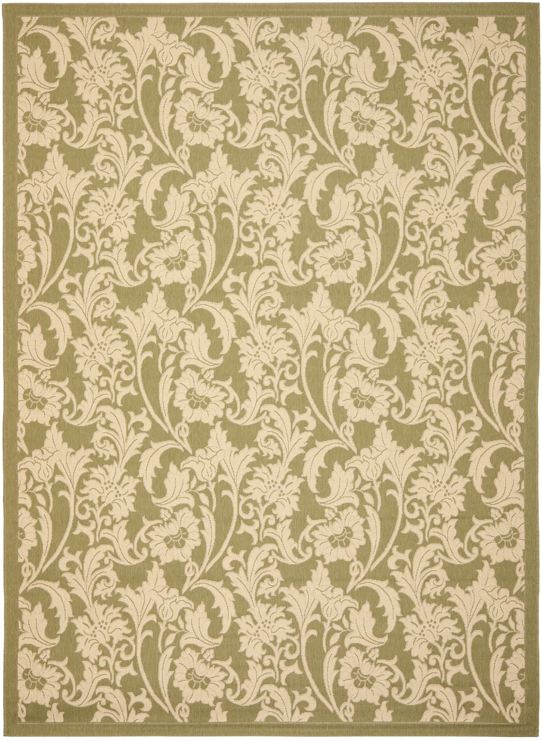 SAFAVIEH Courtyard Aubrey Floral Indoor/Outdoor Area Rug, Green/Creme, 5'3" x 7'7"