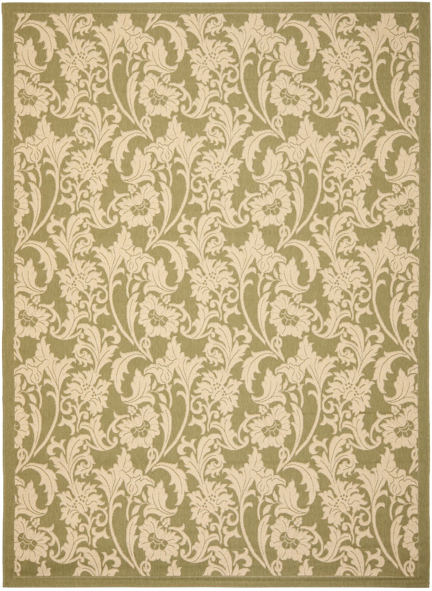 SAFAVIEH Courtyard Aubrey Floral Indoor/Outdoor Area Rug, Green/Creme, 5'3" x 7'7"