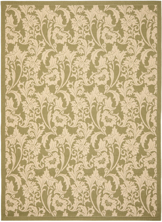 SAFAVIEH Courtyard Aubrey Floral Indoor/Outdoor Area Rug, Green/Creme, 5'3" x 7'7"