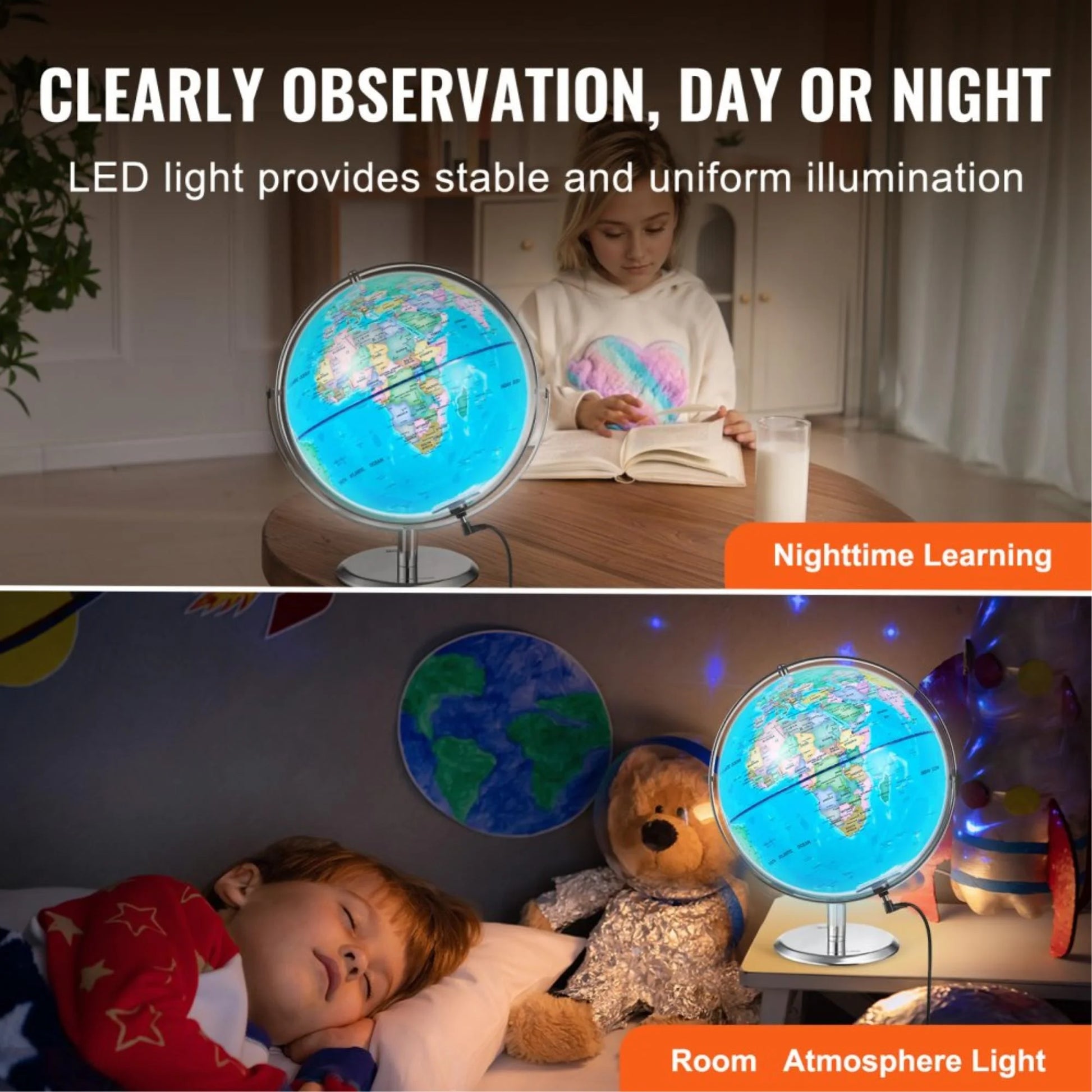Interactive 9 Talking World Globe for Kids with Smart Talking Pen, Educational Learning Toy with LED Night Light, Perfect Gift for Boys & Girls
