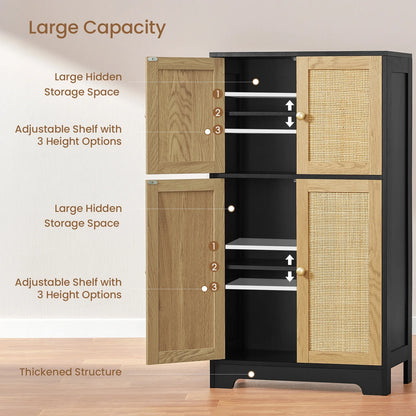FANGSUM Rattan Cabinet with 4 Doors & Adjustable Shelf, Natural, for Living Room, Home Office