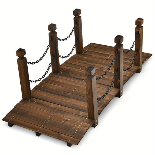 5ft Rustic Wooden Garden Bridge with Railings - Sturdy Fir Footbridge, Weather-Resistant Outdoor Walkway for Weddings, Home Decor, and Gardens, Supports Up to 500 lbs, Natural Brown Finish