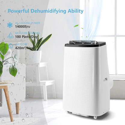 Portable Air Conditioner 14000 BTU (ASHRAE)/9300 BTU (DOE) with Dehumidifier, Fan, Remote Control - Quiet Floor AC Unit for Rooms up to 700sq ft - 3-Speed Wind & Night Light for Bedroom, Home Office