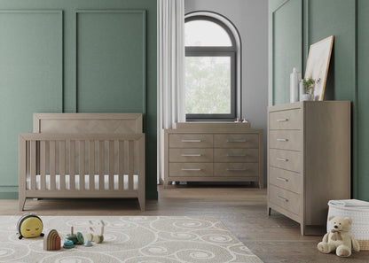 Child Craft Kieran 39" Interlocking 5-Drawer Chest for Nursery or Bedroom, Anti-Tip Kit, Herringbone Design, Crescent Gray