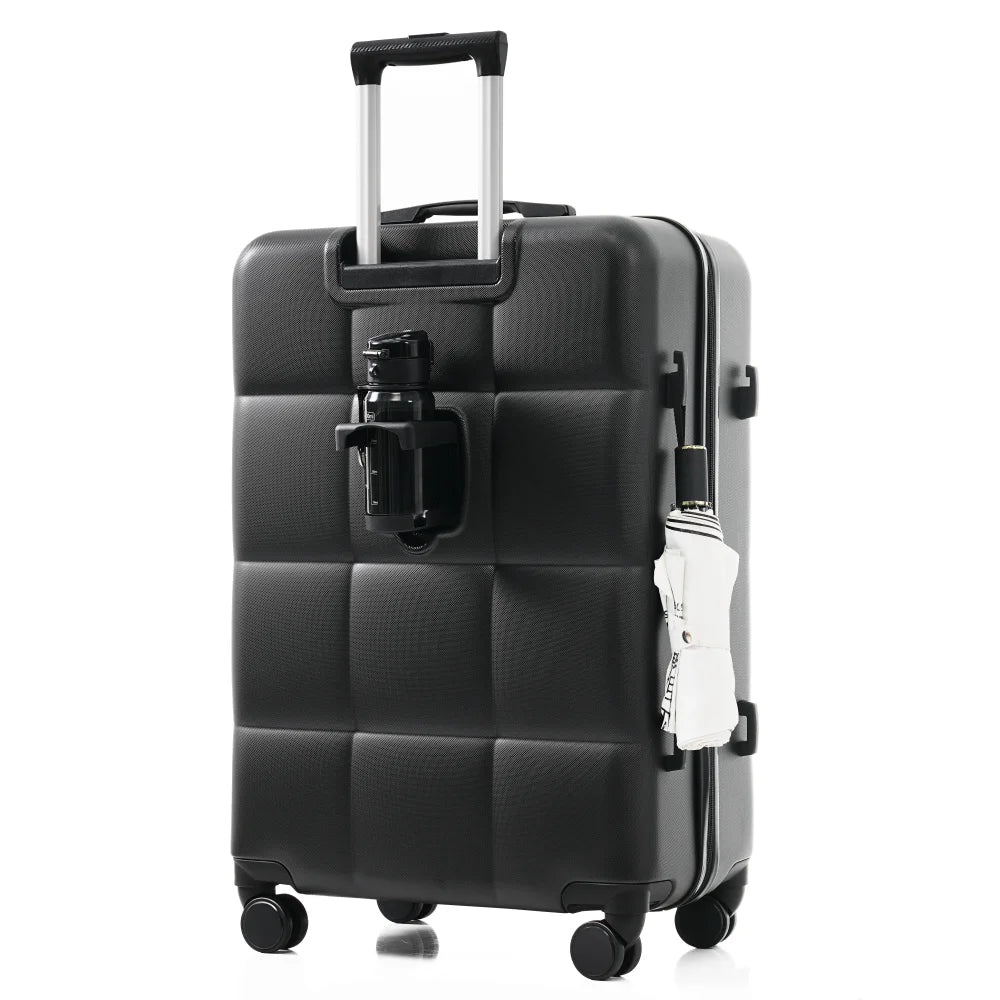 DECMAY 3-Piece ABS Luggage Set with Spinner Wheels and Cup Holder, Airline Carry-On Approved