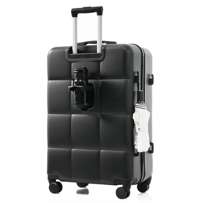 DECMAY 3-Piece ABS Luggage Set with Spinner Wheels and Cup Holder, Airline Carry-On Approved