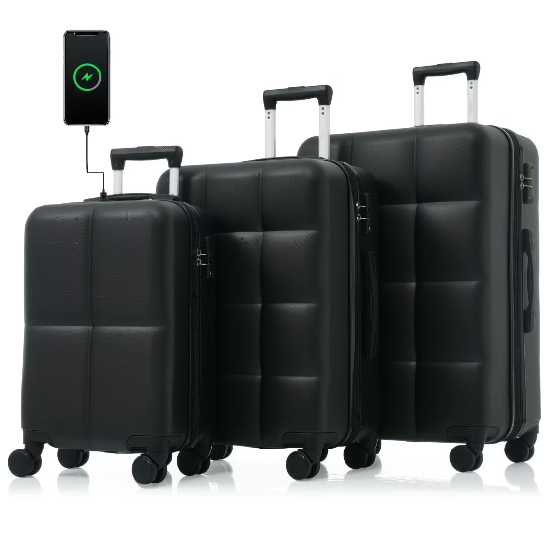 3 Piece Luggage Set , 20/24/28 inches Suitcase Set , ABS Hardshell Expandable Luggage Sets with TSA Lock,20-inch with USB Port, Carry On Luggage for Men Women, Pink