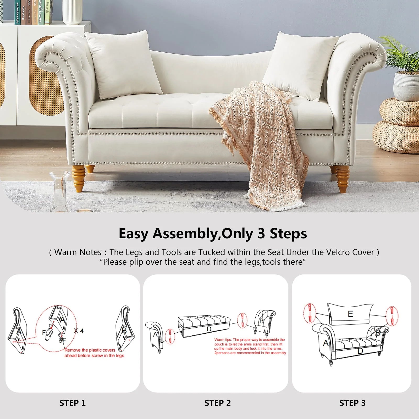 Lemacte Beige Modern Velvet Loveseat Sofa 2 Seater Sofa Upholstered Sofa Couch for Living Room, Bedroom, Studio,Home Office, Hotel