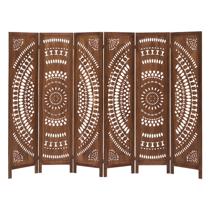 Aletheiawu 6 Panel Wood Carved Room Dividers, Folding Screens, No Installation Required, Light Brown