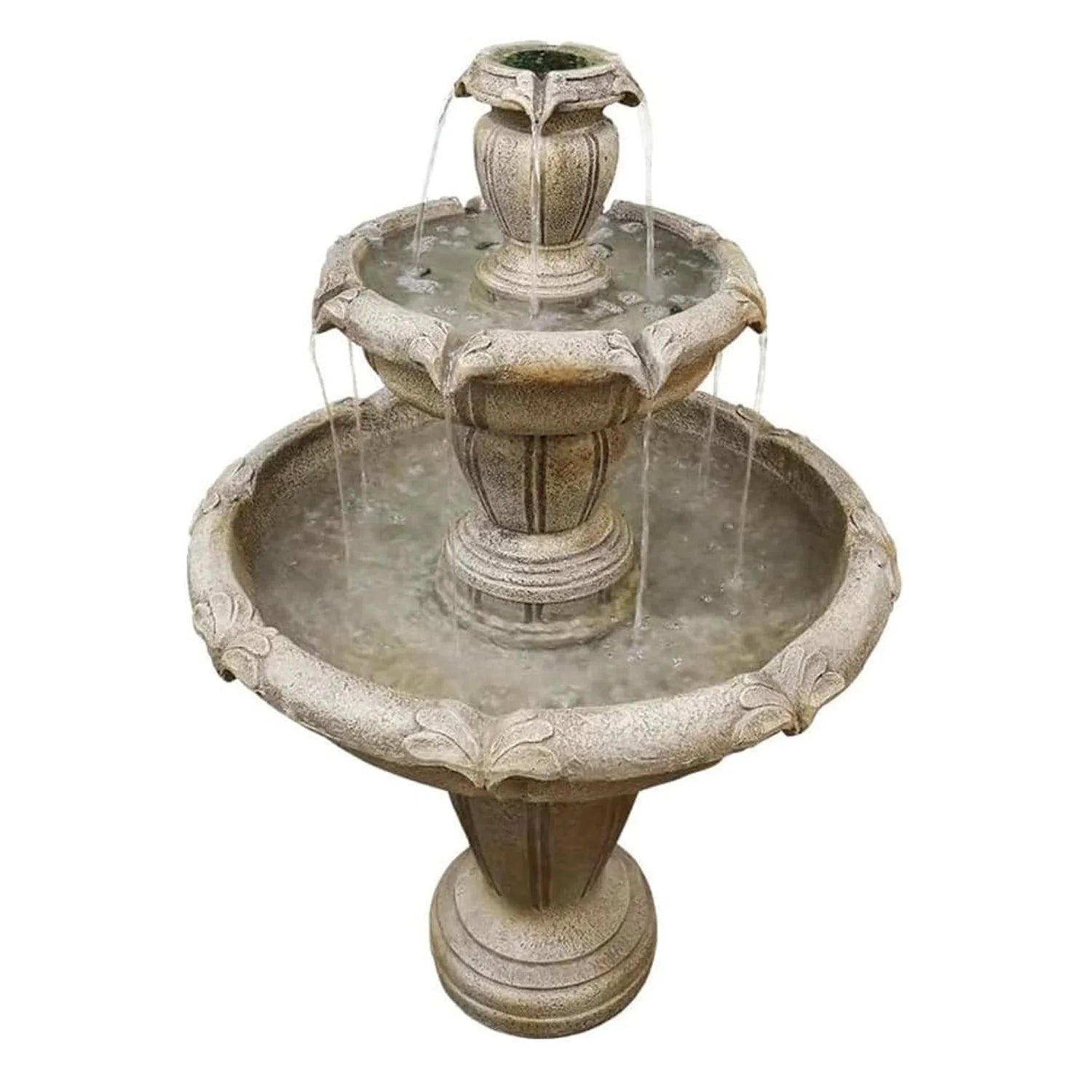 48°?H Outdoor Floor Water Fountain, 3-Tiers Concrete Water Fountain with Submersible Electric Pump - Garden Cascading Waterfall for Yard Patio Lawn Home Decor