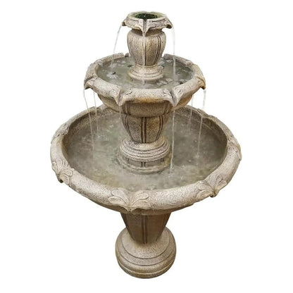 48°?H Outdoor Floor Water Fountain, 3-Tiers Concrete Water Fountain with Submersible Electric Pump - Garden Cascading Waterfall for Yard Patio Lawn Home Decor