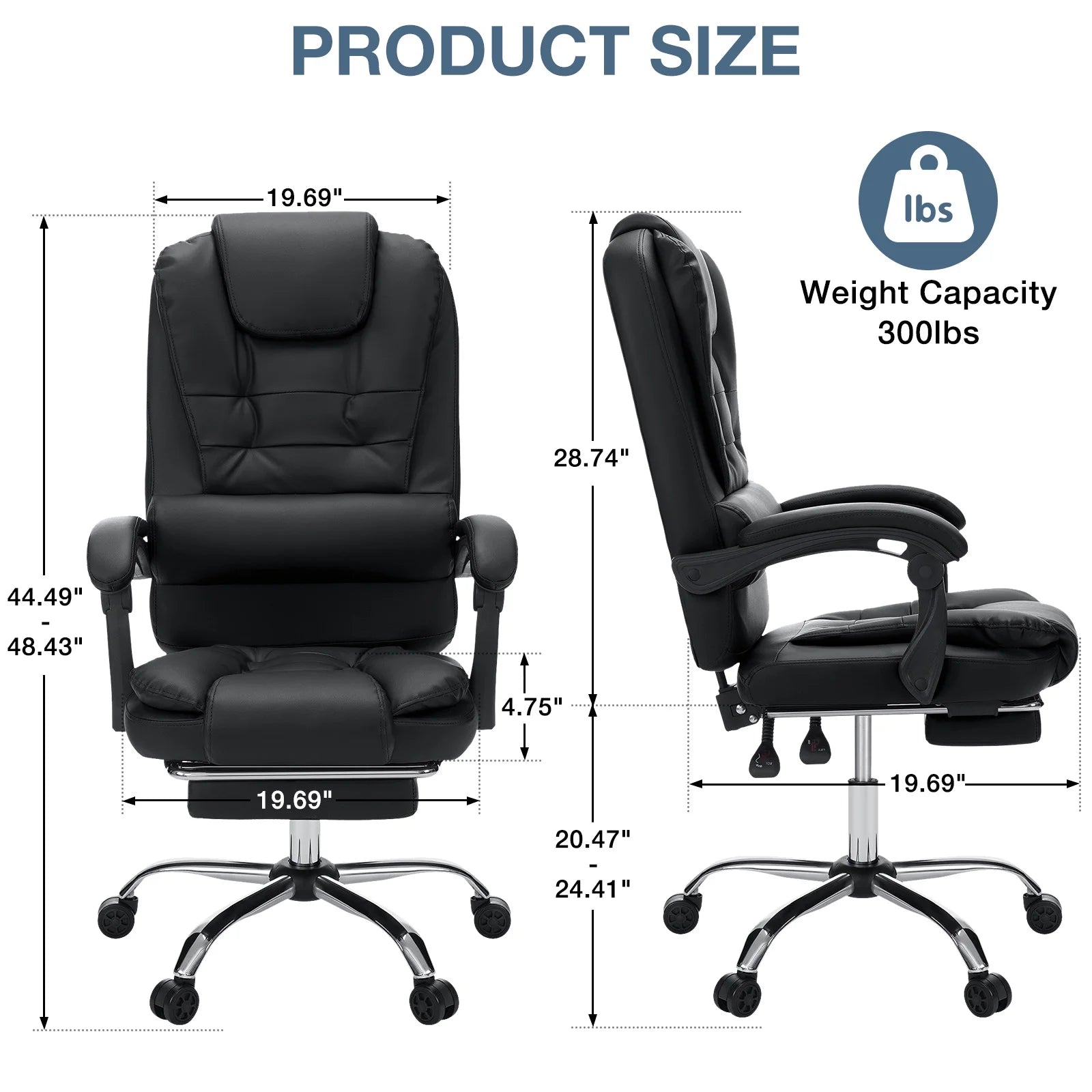 Hoffree Executive Office Chair Massage High Back Leather Office Chair with Footrest Reclining Computer Desk Chair Lumbar Back Support Swivel Rolling for Home Office Black