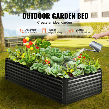 BENTISM Galvanized Raised Garden Bed, 8x4x2 FT Large Metal Raised Planter Box Garden Beds Outdoor for Vegetables Flowers and Herbs with Open Bottom and Planting Tools, Dark Grey