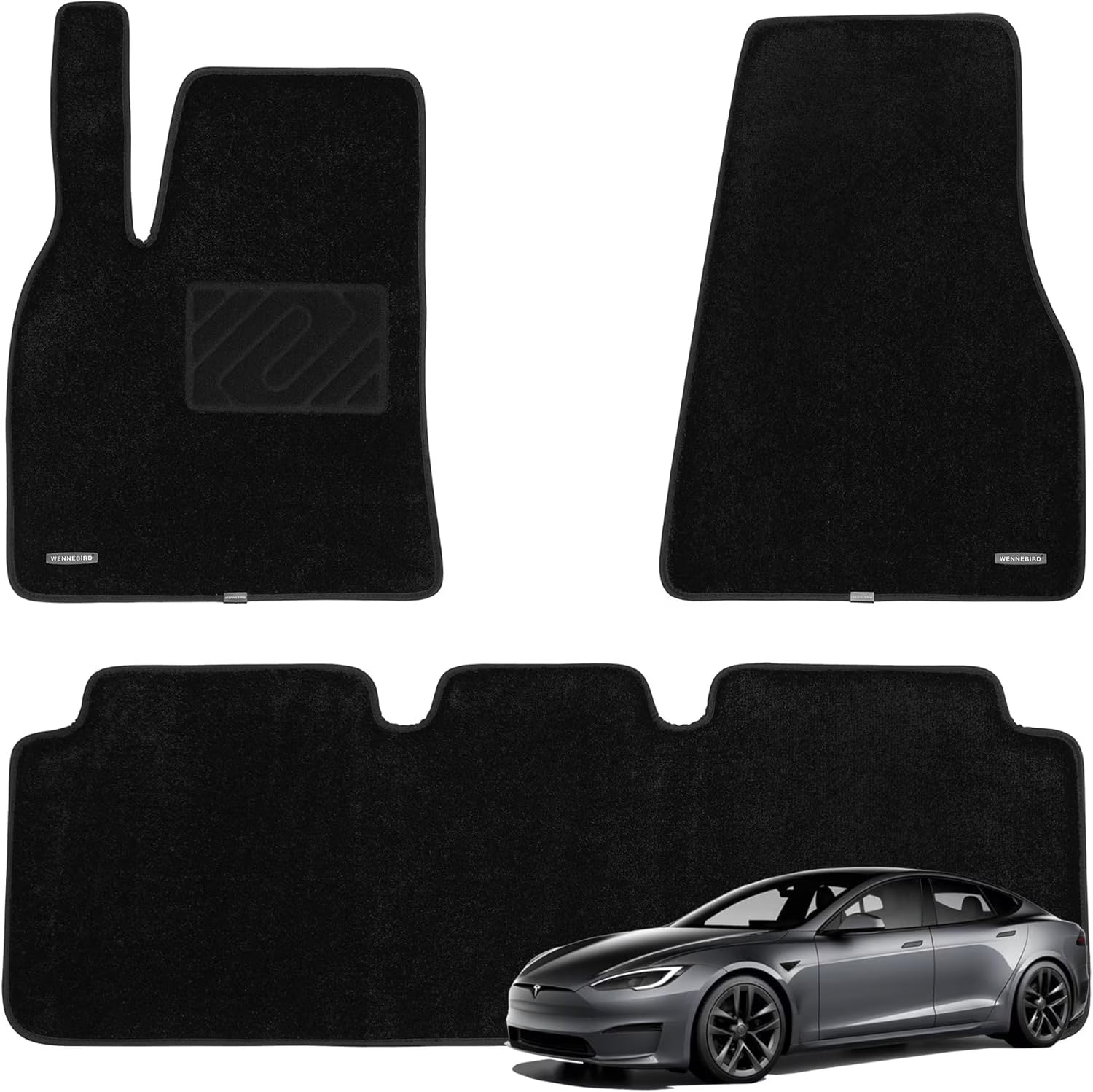 WENNEBIRD Superior Carpet Floor Mats for 2021-2025 Tesla Model S, 0.6 inch Thickness Rugs - 3pc