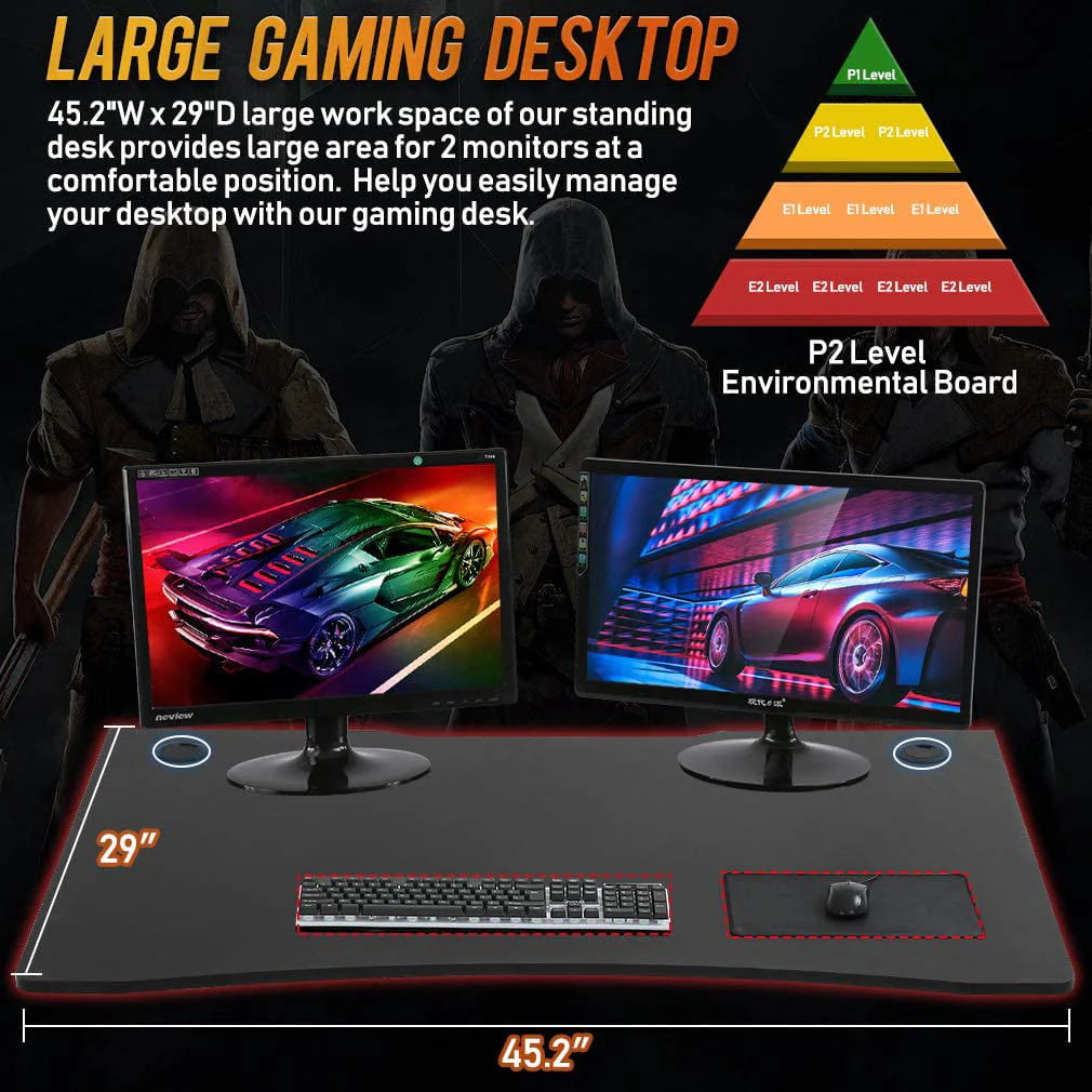 BestOffice Gaming Desk Computer Desk Home Office Desk Racing Style Study DeskExtra Large Modern Ergonomic PC Carbon Fiber Writing Desk Table with Cup Holder Headphone Hook,Red