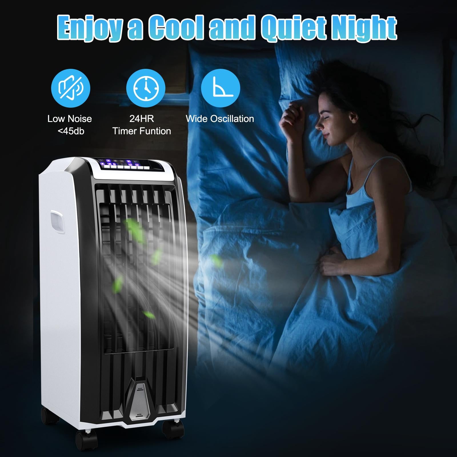Giantex Evaporative Cooler, Portable 4-in-1 Cooler w/Humidifier & Anion, Bladeless Electric Fan for Home Office