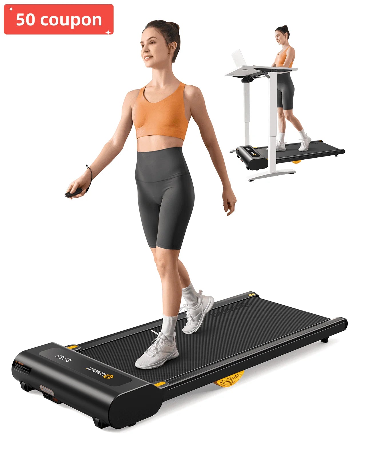 UREVO Under Desks Treadmill Walking Pad, Mini Treadmill 2.25HP 265 lb Capacity with Remote Control for Home Office