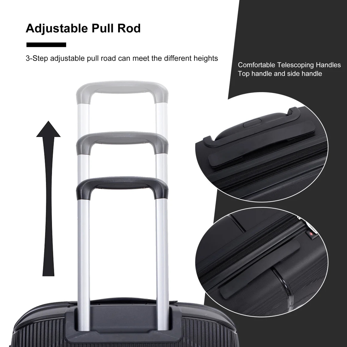 3 Pieces Luggage Set (20/24/28), Expandable PP Lightweight Hardshell Durable Suitcase with 4 Double 360 Degrees Mute Spinner Wheels and TSA Lock for Men Women, Black