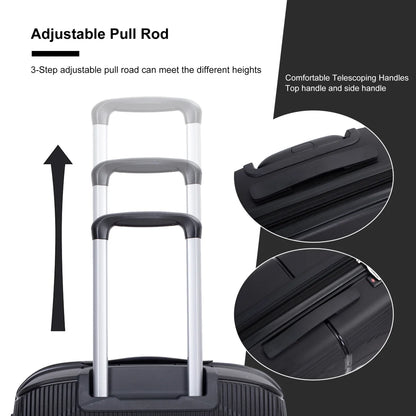 3 Pieces Luggage Set (20/24/28), Expandable PP Lightweight Hardshell Durable Suitcase with 4 Double 360 Degrees Mute Spinner Wheels and TSA Lock for Men Women, Black