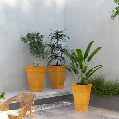 DUOSONG Outsunny 28" Tall Outdoor Planters, Set Of 3 Large Taper Planters With Drainage Holes And Plug, Faux Wood Plastic Flower Pots For Outdoor, Indoor, Garden, Patio, Tan Brown Polypropylene