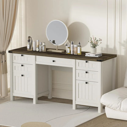FIAKOA 45"Executive Desk, Modern Farmhouse Computer Desk with Drawers & Cabinet, White Home Office Desk Writing Workspace for Work Study
