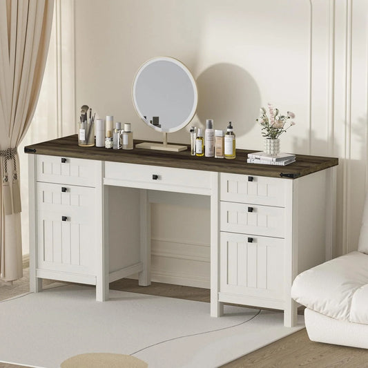 FIAKOA 45"Executive Desk, Modern Farmhouse Computer Desk with Drawers & Cabinet, White Home Office Desk Writing Workspace for Work Study