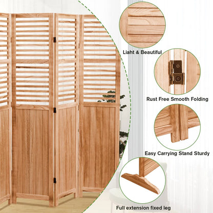 Privacy Screen 82.8'' W x 65'' H 6 - Panel Solid Wood Folding Room Divider, Natural,Outdoor Privacy Screen