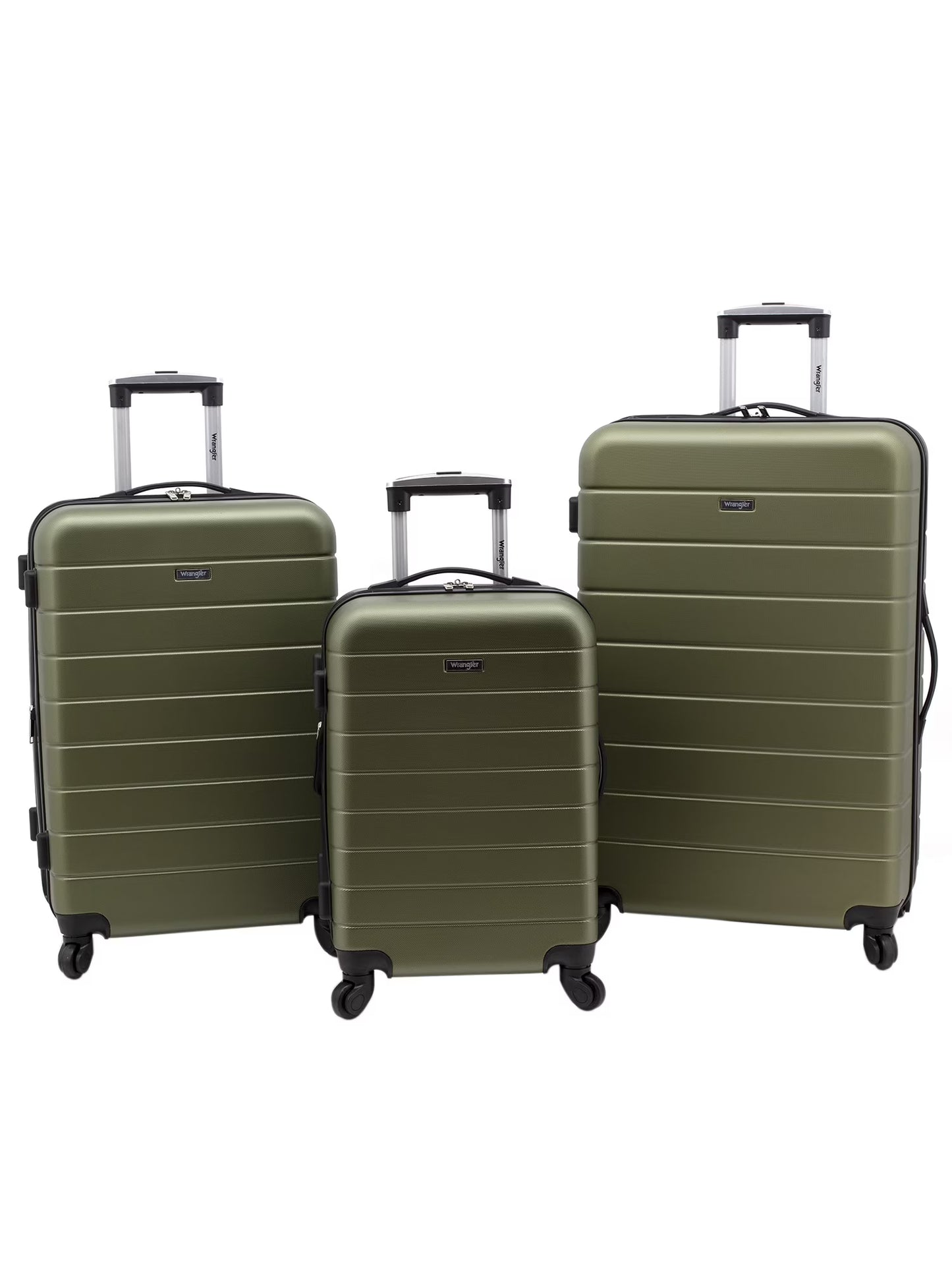 Wrangler 3 Piece Luggage Set with Cup Holder and USB Port, Olive Green