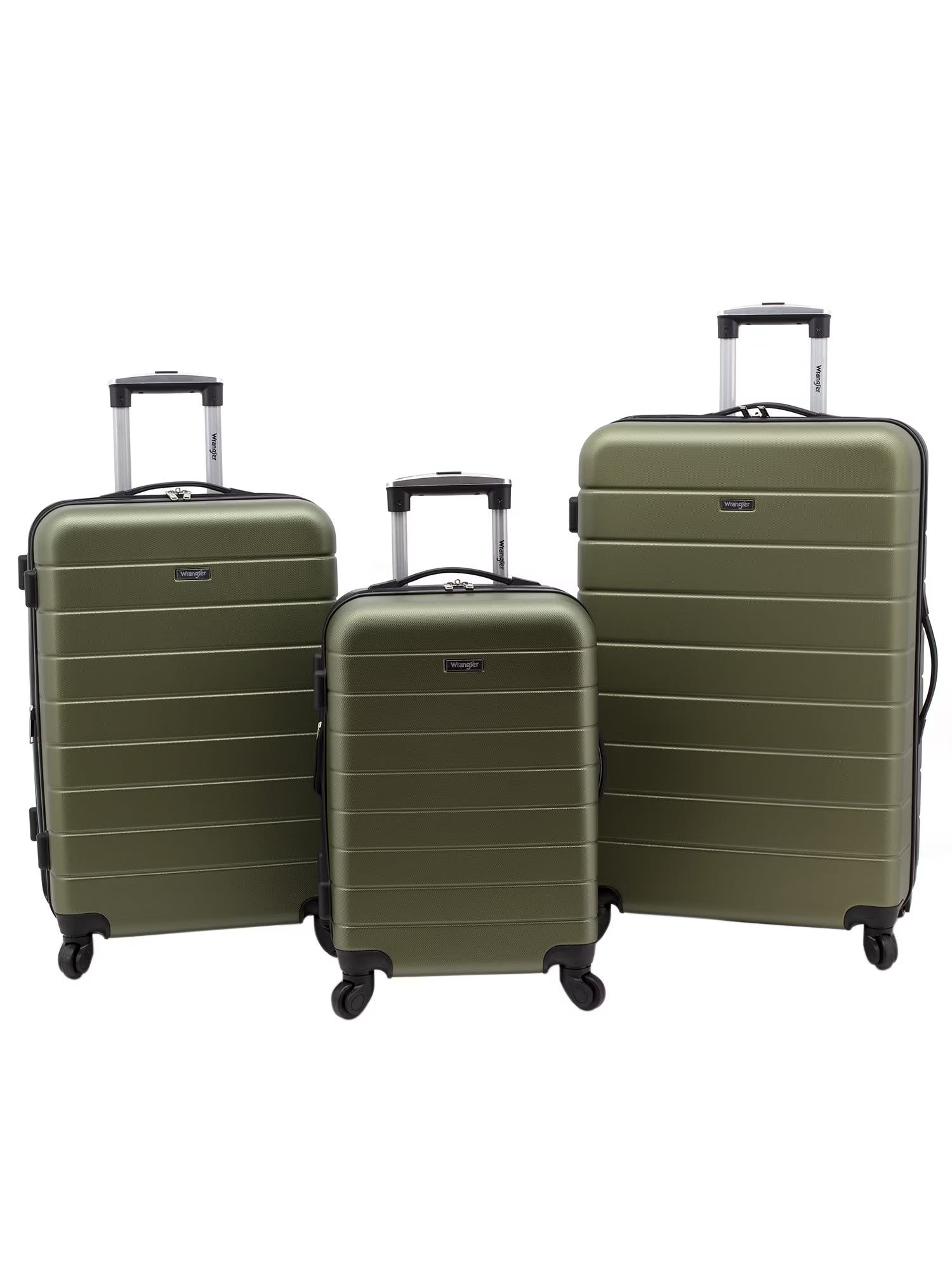Wrangler 3 Piece Luggage Set with Cup Holder and USB Port, Olive Green