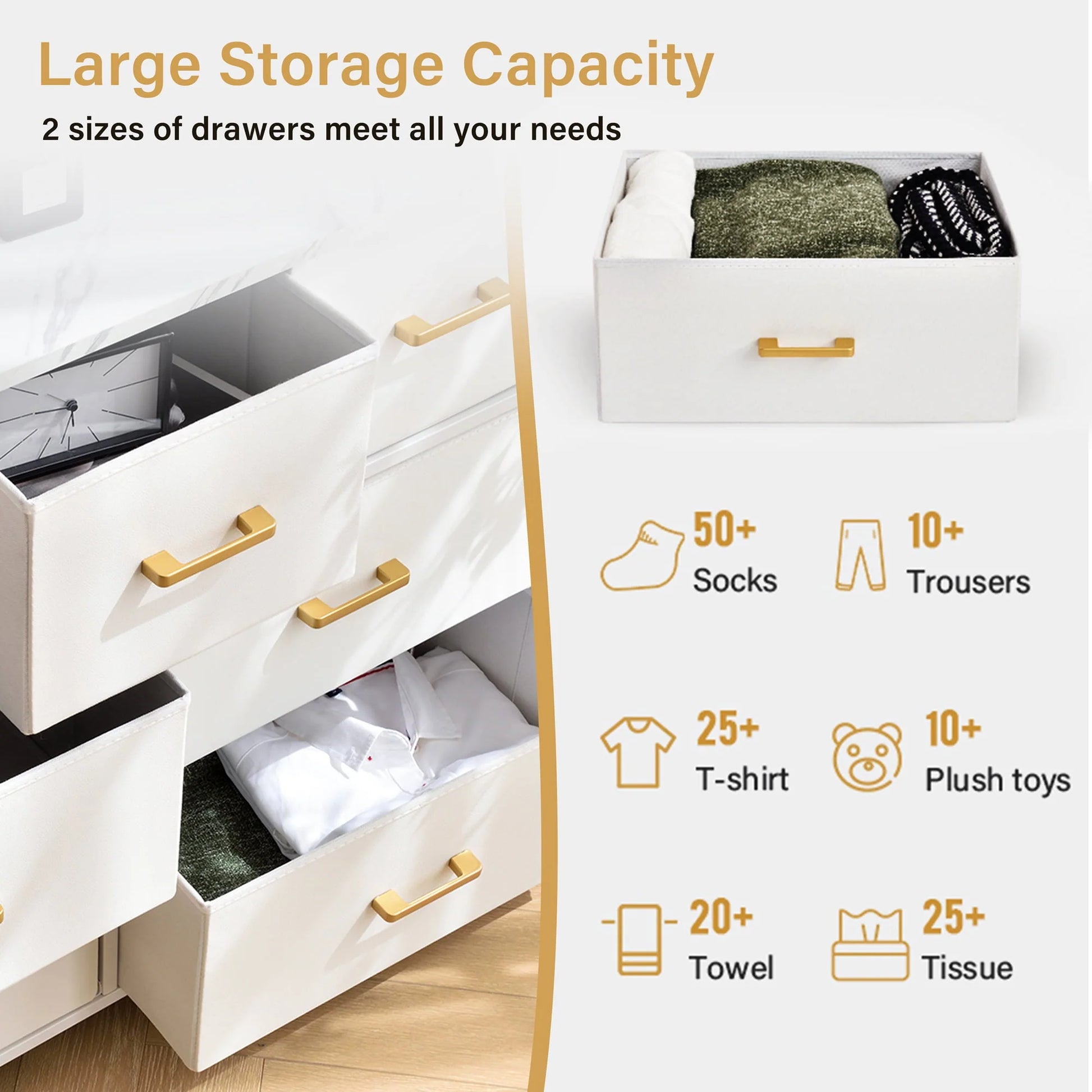 Bigroof 7 Drawer Fabric Dresser Accent White Dresser Chest Storage Organizer for Bedroom with Marbled WoodBoard and Artificial Leather for Living Room, Hallway, Entryway, Closet, Nursery, Kids Bedroom