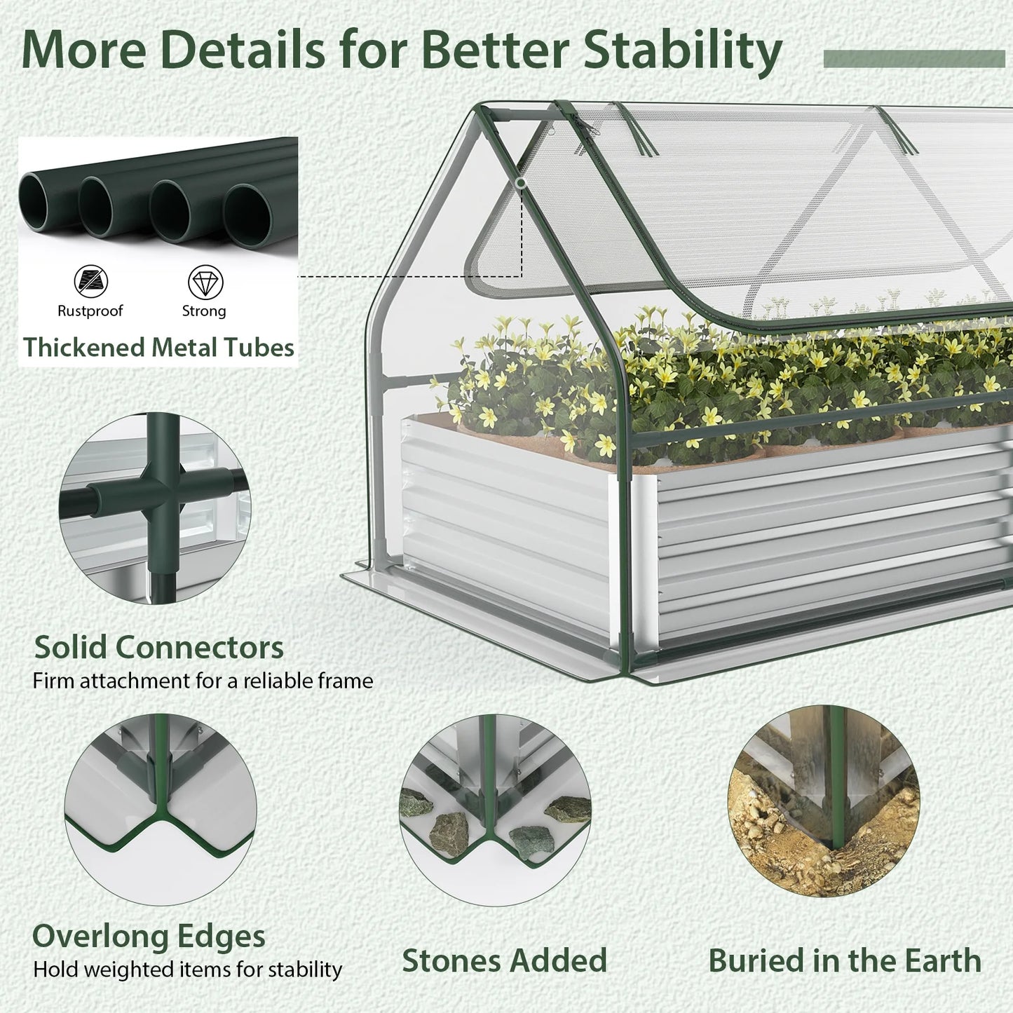 Topbuy 6FT x 3FT x 3FT Galvanized Raised Garden Bed with Greenhouse Bottomless Flower Bed with Clear Cover Outdoor Planter Box Kit