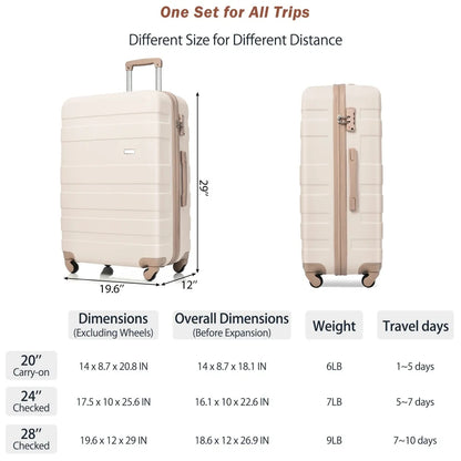 Luggage Sets 4 Piece, ABS Durable Suitcase with Travel Bag, Carry On Luggage Suitcase Set with 360° Spinner Wheels