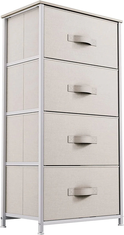 Dextrus 4-Drawer Fabric Dresser, Furniture Storage Tower Cabinet, Organizer for Bedroom, Living Room, Hallway, Closet & Nursery, Sturdy Steel Frame, Wooden Top, Easy-to-Pull Fabric Bins(Gray)