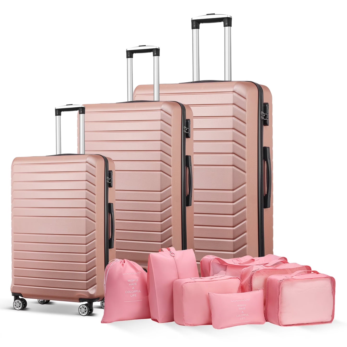 Gowill 3 Piece Luggage Sets Travel Suitcase Set with 7PCS Organizer Bags, White& Brown