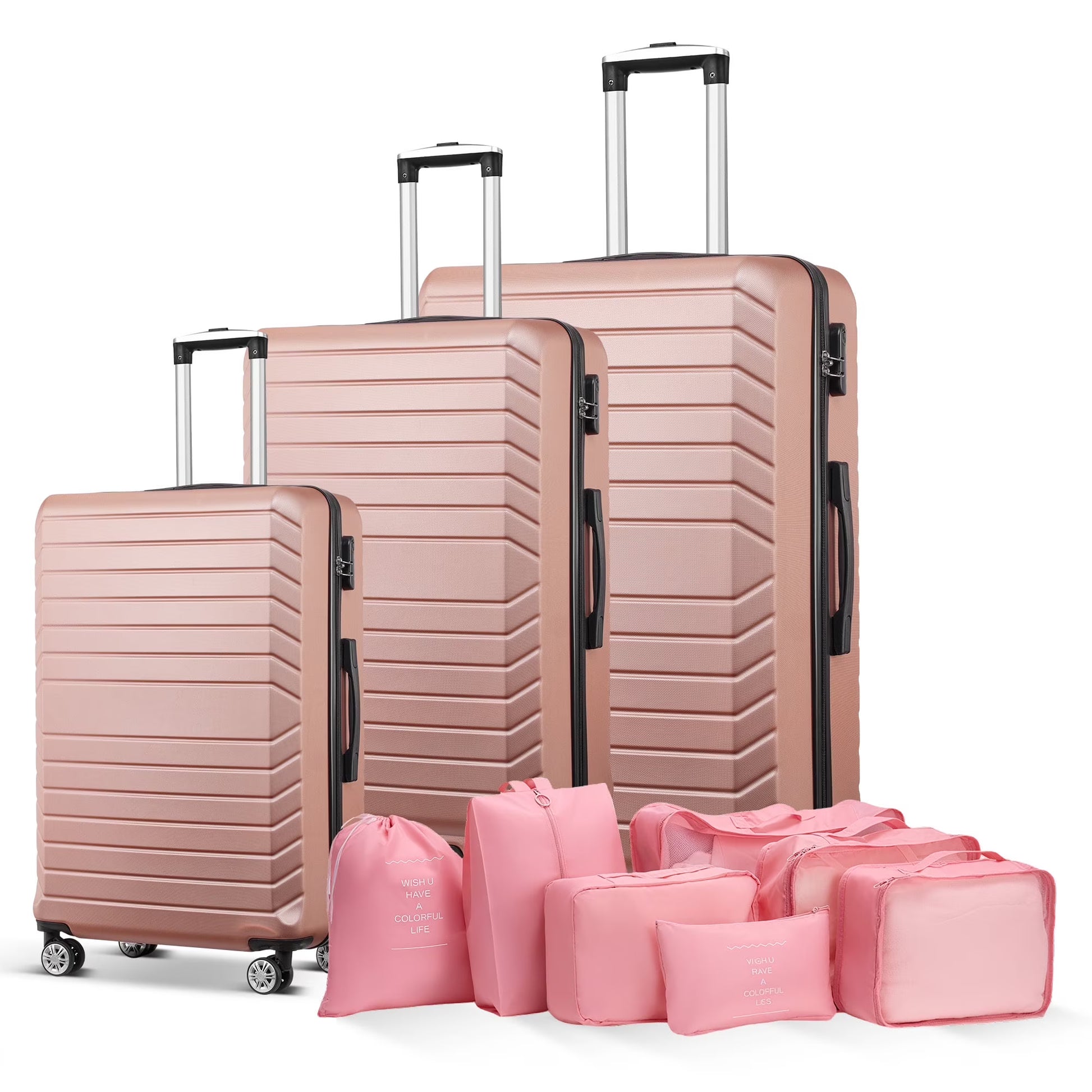 Gowill 3 Piece Luggage Sets Travel Suitcase Set with 7PCS Organizer Bags, White& Brown